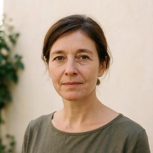 Generated editorial portrait of Claire Beaumont against a plain cream wall and soft greenery