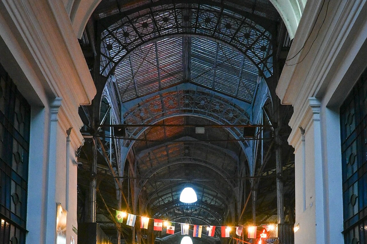 Produce stalls inside Buenos Aires' Mercado de San Telmo
